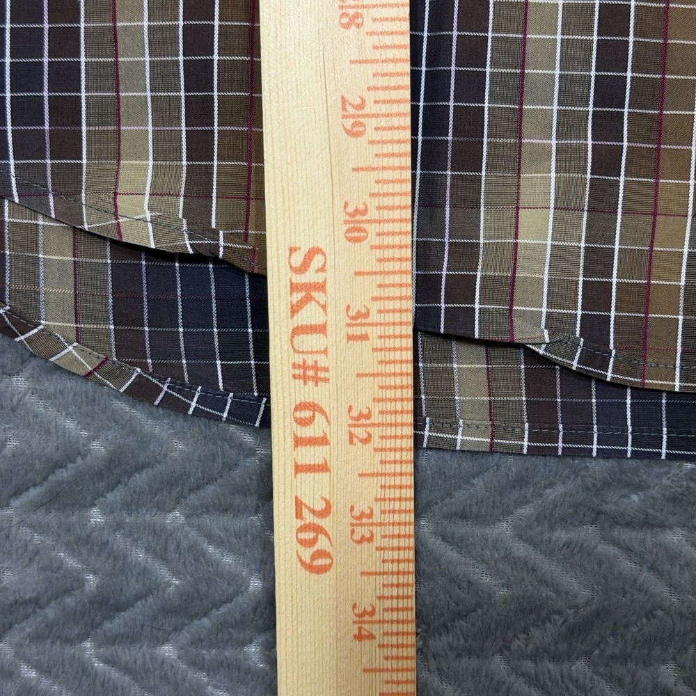 Vtg Haupt Shirt Germany Men Large Brown Check Button Down 16.5 - Picture 6 of 12